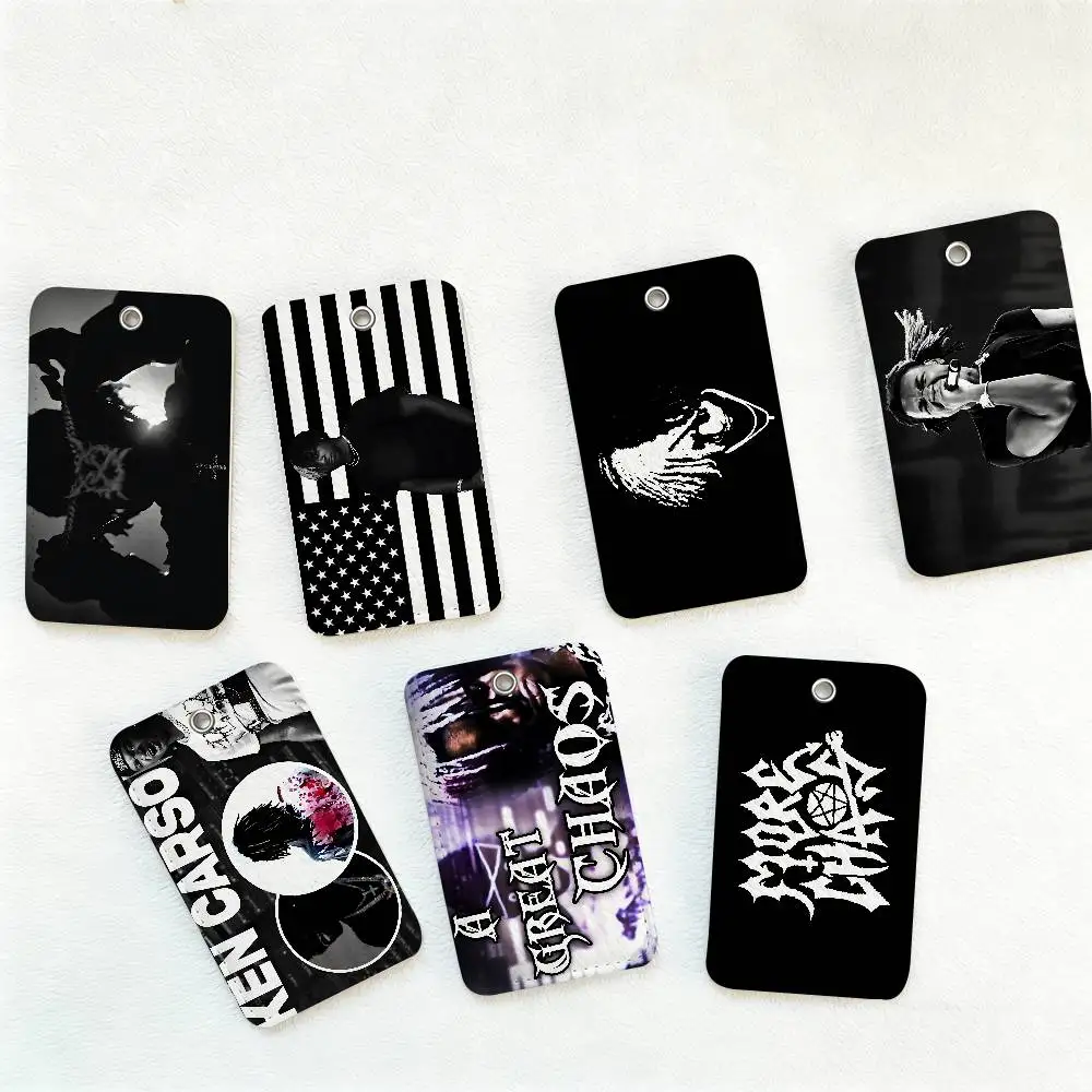 Rapper K-Ken C-Carson 1Pc PU Leather Card Holder Keychain Key Ring Door Lock Access Tags ID Card Case Keychain Card