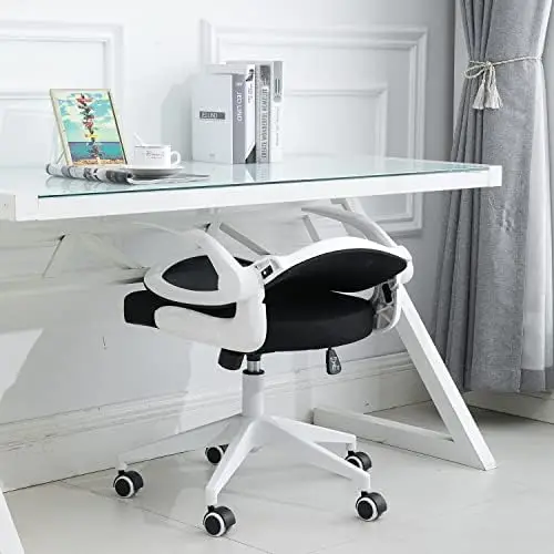 Office Chair with Foldable Backrest, Home Office Desk Chairs with Wheels and Flip-Up Arms, Breathable Mesh Chair Mid Back Comput