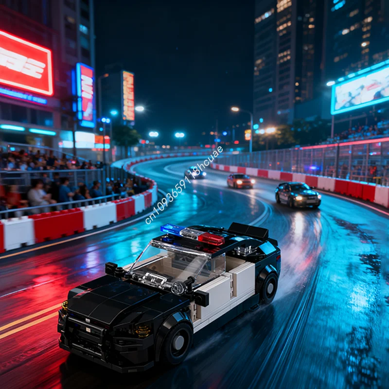 

382 шт. MOC Squad Car Police 8 Wide City Champions Модель суперкара Игрушечные строительные блоки Рождественский подарок DIY Творческий кирпич для детей