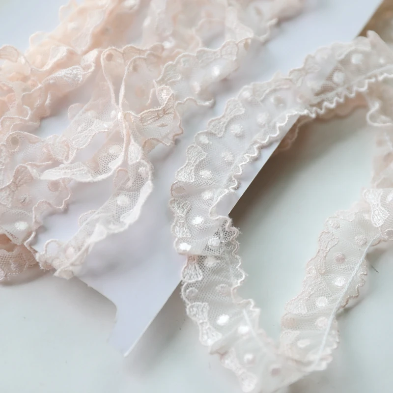 2 Meters 2cm wide Pink Ruffles Lace Trim Dress Skirt Decoration Lace Accessories Lace Ribbon