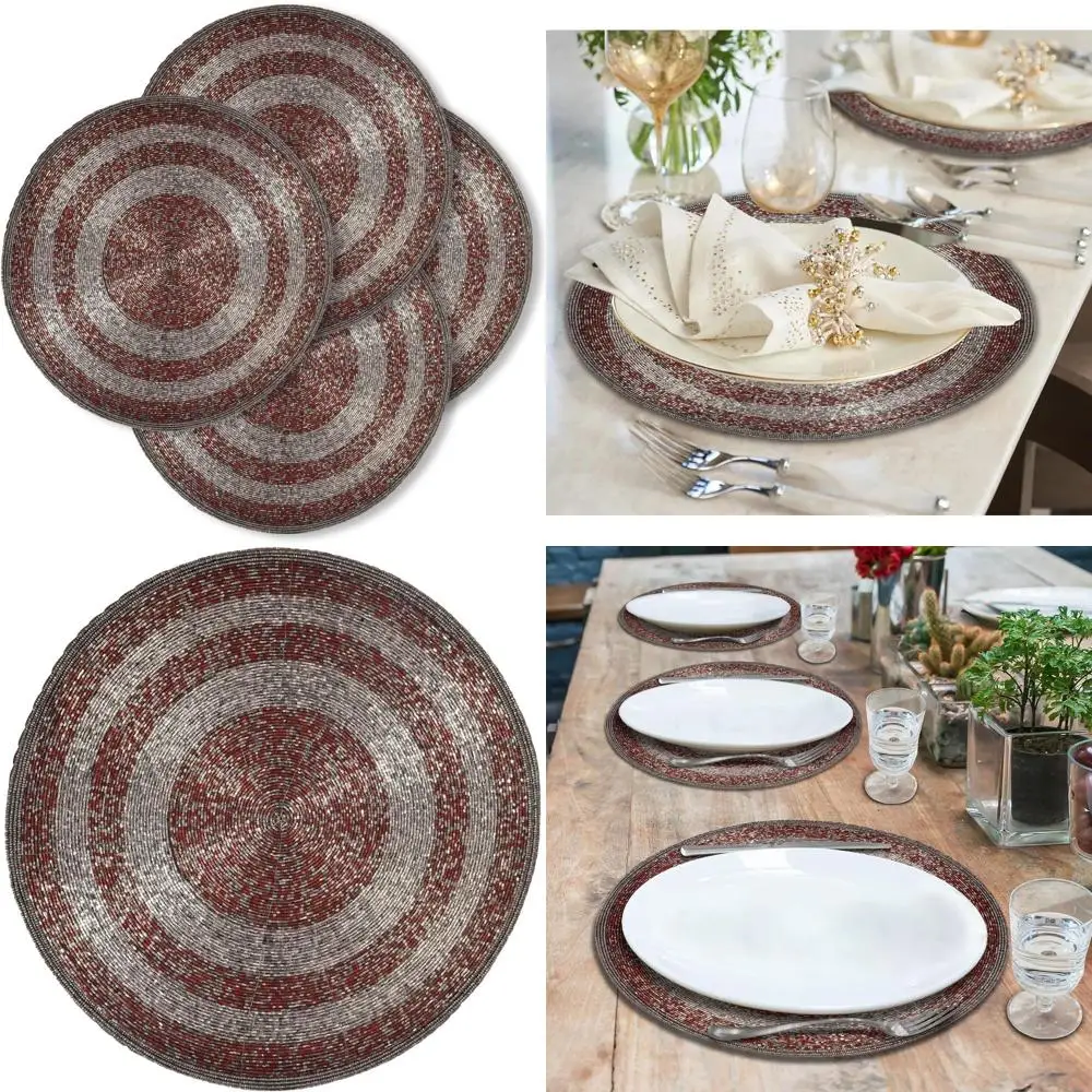 

Красные 14-дюймовые салфетки ручной работы из стеклянных бусин, набор из 12 предметов, декор обеденного стола в деревенском стиле, термостойкие для Рождества и мероприятий