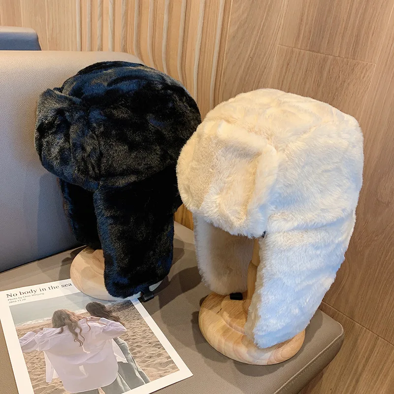 Bonnet chaud épaissi pour femme, chapeau de pilote à oreillettes Ushanka russe, chapeau de bombardier réglable, tendance de la mode coréenne, hiver