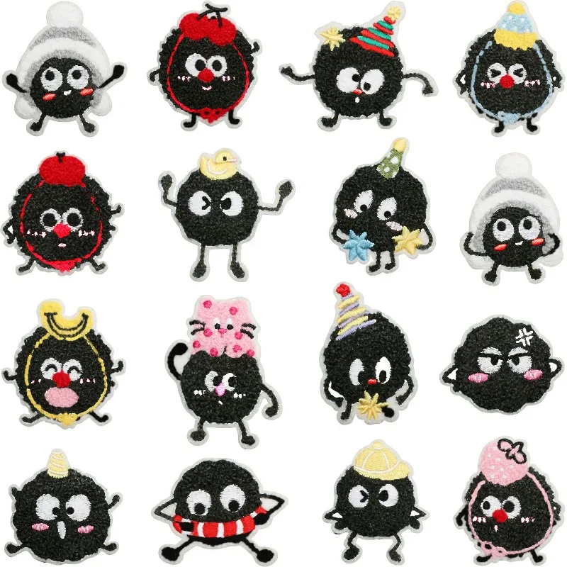 

Funny Cute Black Coal Balls Iron-on Sew Towel Embroidery Badge Patches DIY T-shirt Hat Backpack Clothing Decor Appliques Sticker