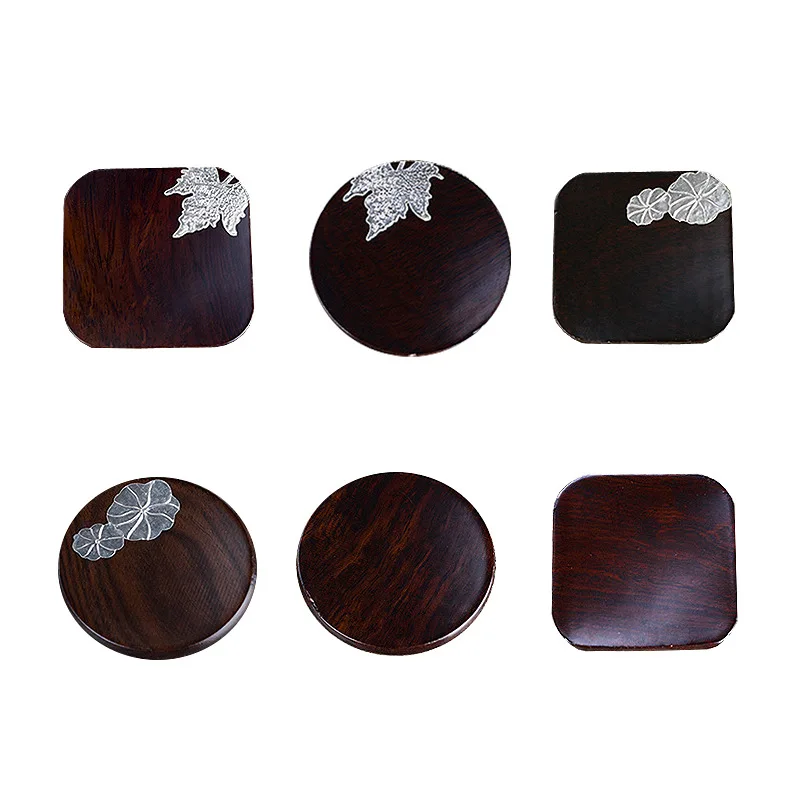 Ebony Round Wooden Square  Creative Chinese Style Tea  Accessories Set Saucer Wood Tray  Thanksgiving   Kitchen