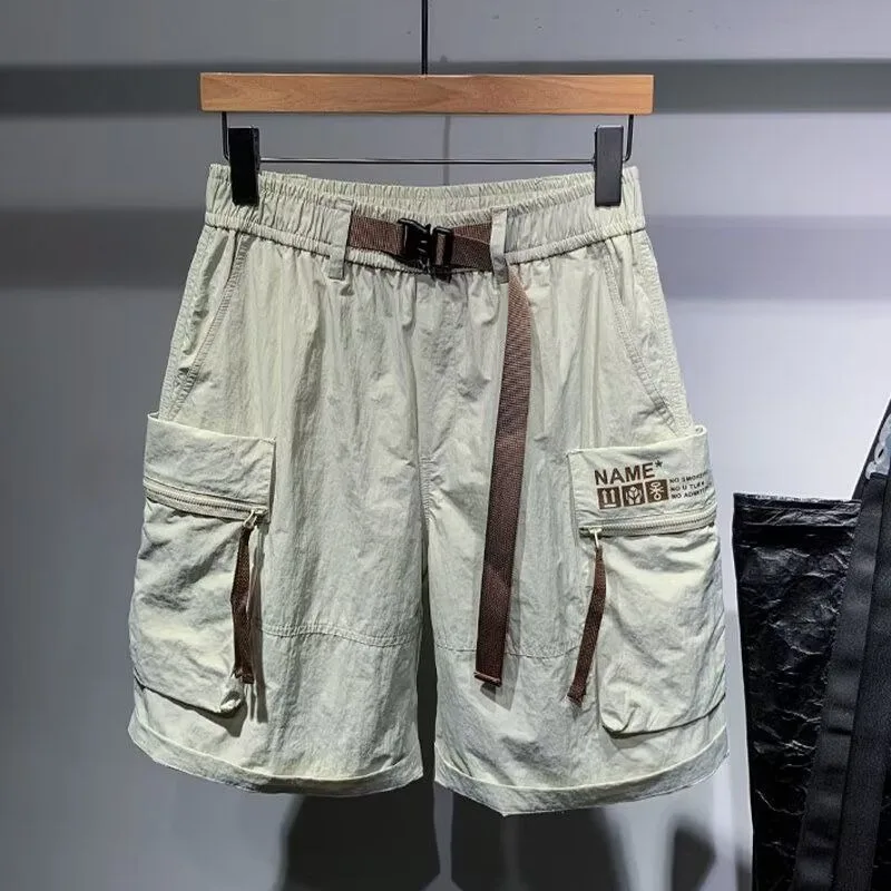 

Однотонные повседневные шорты-карго для мужчин, летние тонкие спортивные быстросохнущие эластичные брюки с несколькими карманами, свободная модная мужская одежда