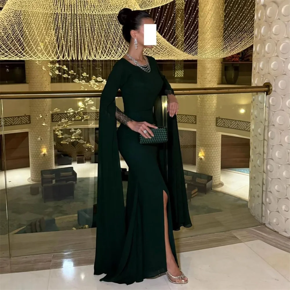ROYET Applique O Neck Simple Half Sleeve Sweep Train Evening Dress High Slit Floor Length Elegant Prom Gown Customized 2024