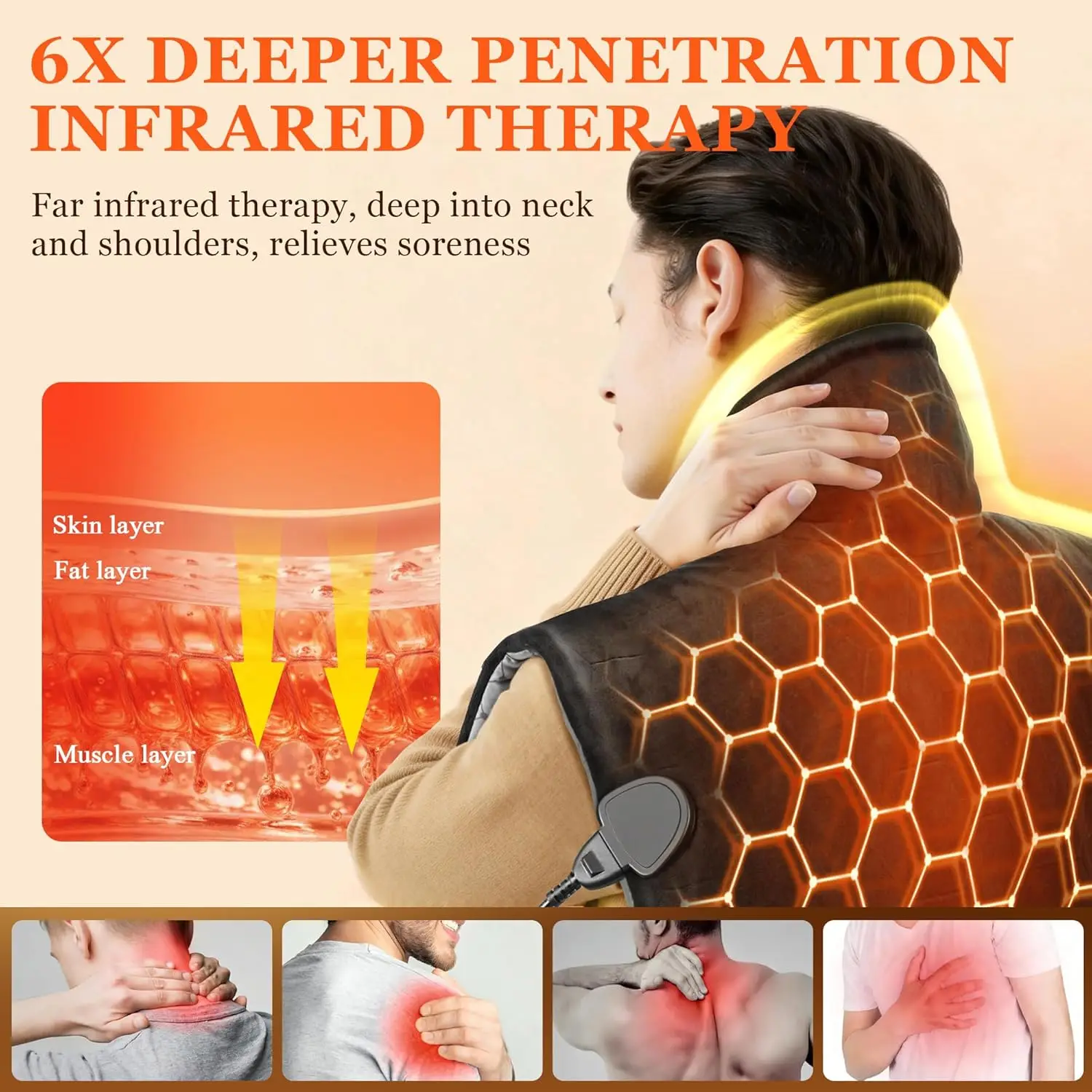 30s Fast Heat Far Infrared Heating Pad 24x20, 8 Heat Settings 4H Auto Off, Extra Large Adjustable Strap Gift
