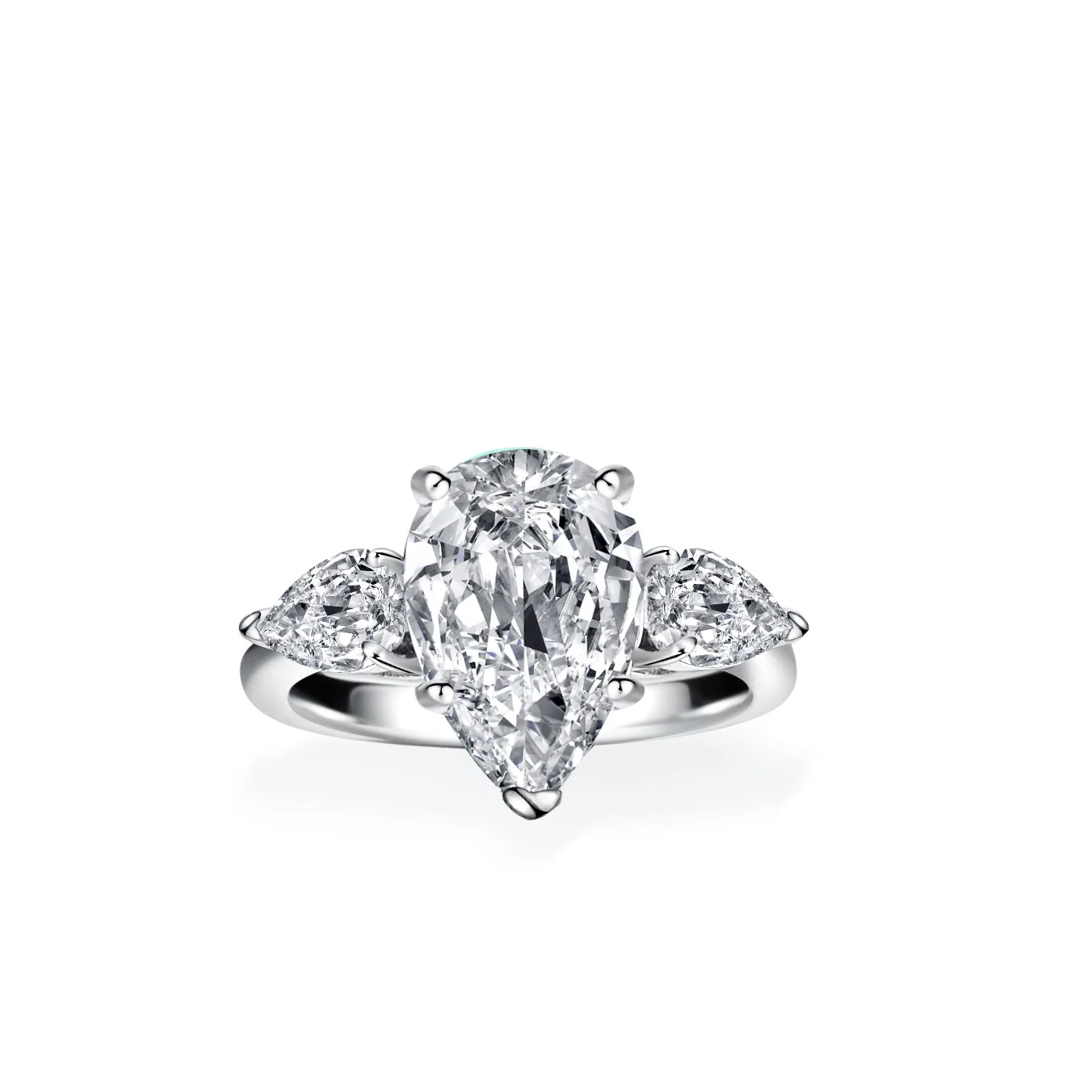 Women's 4 - carat D - color Pear - shaped Moissanite - inlaid Platinum Ring, Accompanied by a Gift Certificate