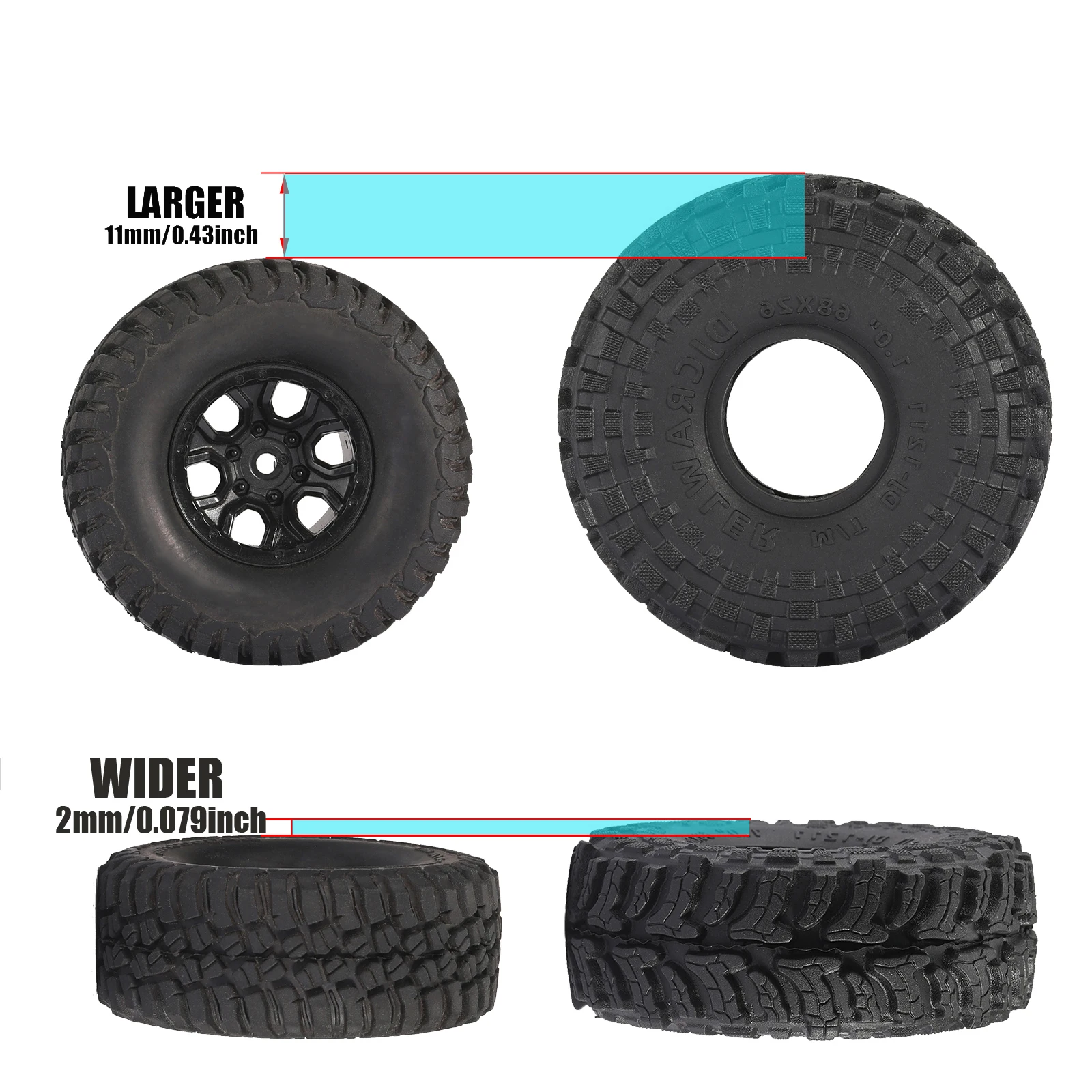 DJC Super Large Soft Sticky 1.0 Crawler Tires 68*26mm for 1/18 1/24 RC Crawler Car Axial SCX24 FMS FCX24 AX24 Upgrade Wheel