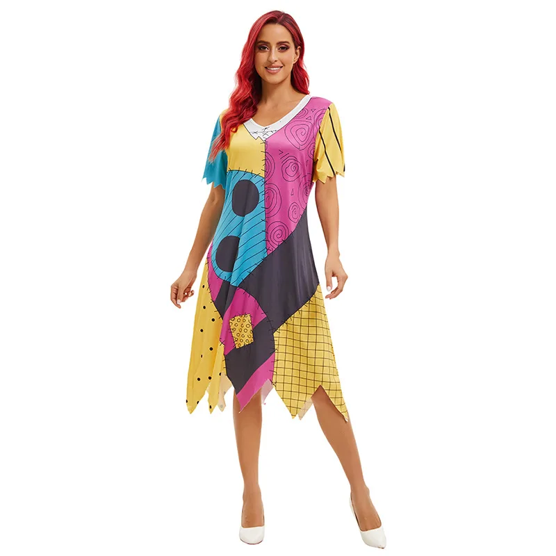 زي تنكري للهالوين 2025، فستان سالي من فيلم كابوس عيد الميلاد، زي تنكري متعدد الطبقات للنساء، ملابس مسرحية عرقية #1