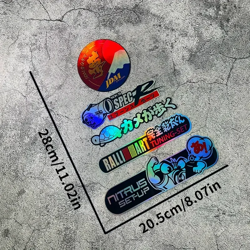 1set Holographic Japanese JDM Tuning Vinyl Sticker Set Waterproof Decal for Car Cup Phone Case Laptop Scratch Cover