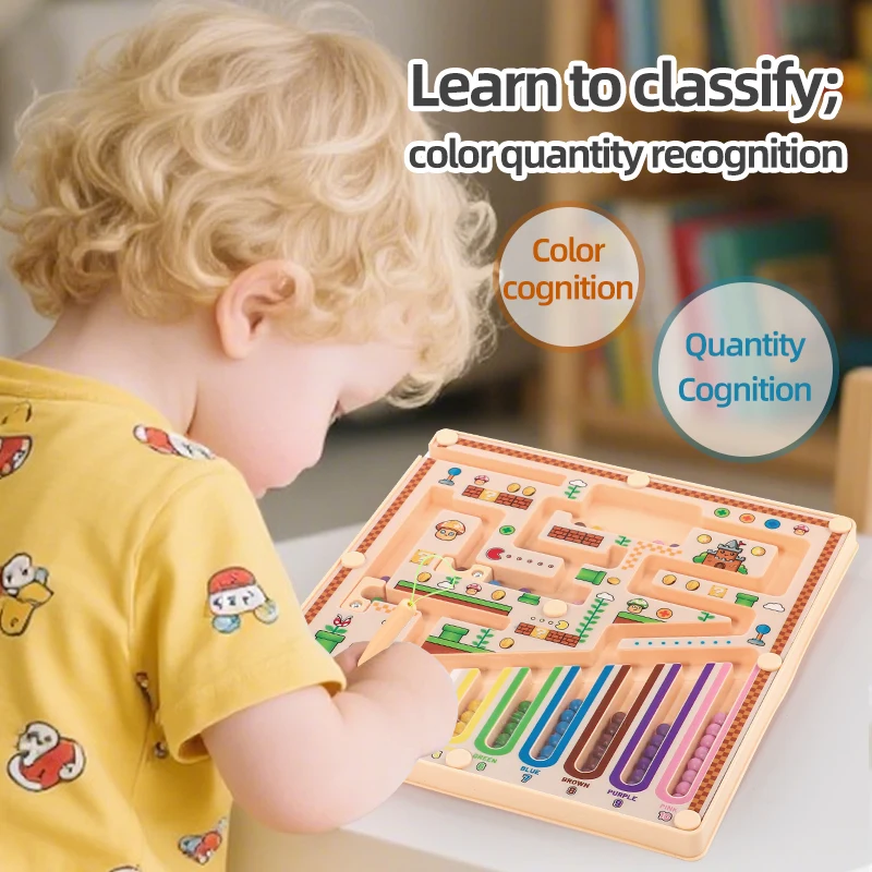 Labirinto magnetico per bambini Allenamento sulla concentrazione con rotolamento a sfera, classificazione dei colori, pensiero logico per lo sviluppo dell'apprendimento dei bambini