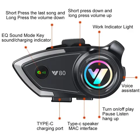 Y80 Motorcykelhjälm Bluetooth-headset Trådlöst V5.3 Handsfree-samtal Musikhörlurar för Motorcykelförare GPS Vattentäta Hörlurar 8 best sales y80 - №5