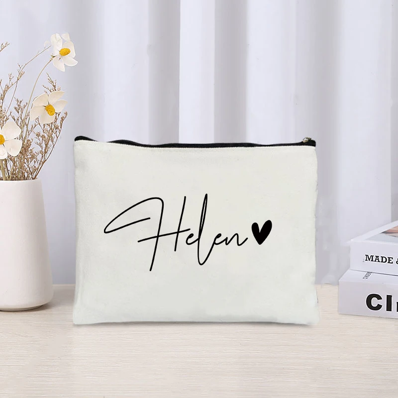 Kunden spezifischer Name mit Herz handtasche für Damen Hochzeits geschenk Schullehrer Clutch Reise kosmetik Veranstalter Leinwand Make-up-Tasche