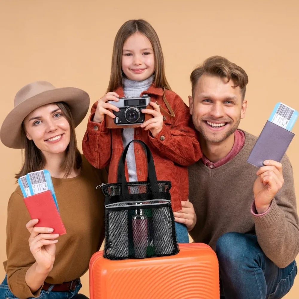 Tragbare Mesh-Strandtasche, durchsichtig, für Toilettenartikel, Organizer, Dusche, Kosmetiktasche, Aufbewahrungstasche, multifunktionaler Reise-Kulturbeutel, Schwimmen