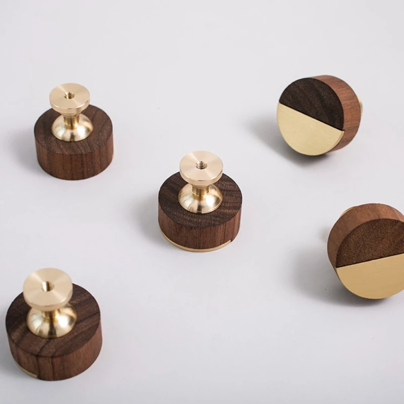 Walnut Wood Small Handle Japanese Style Wardrobe Cabinet Door Handle Drawer Single-Hole Knob Solid Wood Pull Furniture Hardware