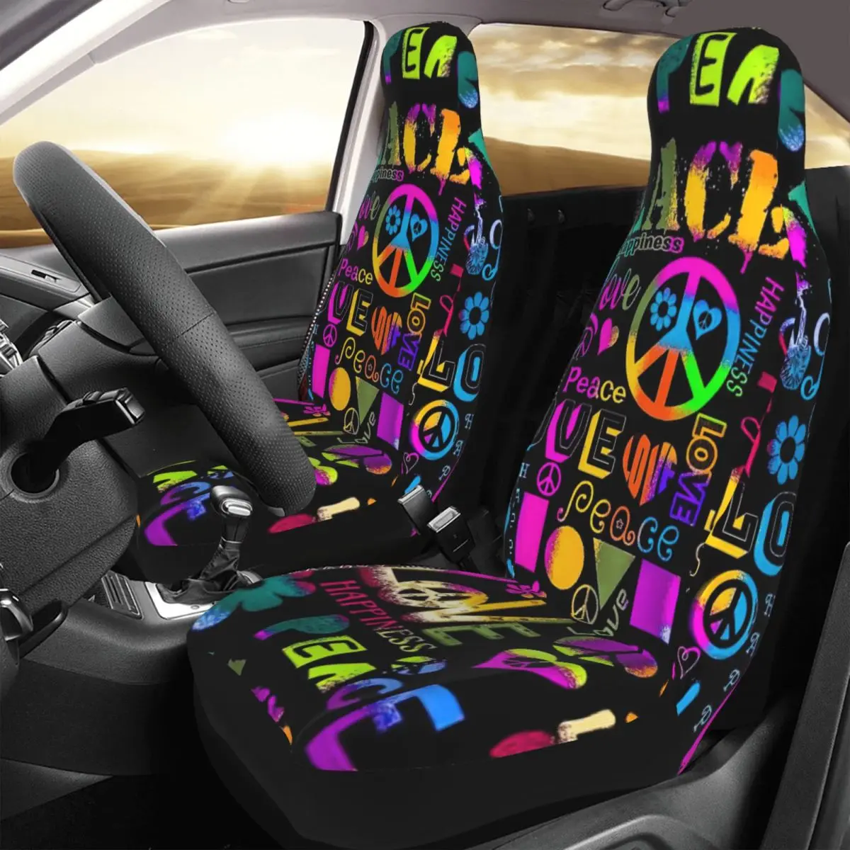 

Hippie Style Peace Signs Car Seat Cover Custom Printing Universal Front Protector Accessories Cushion Set