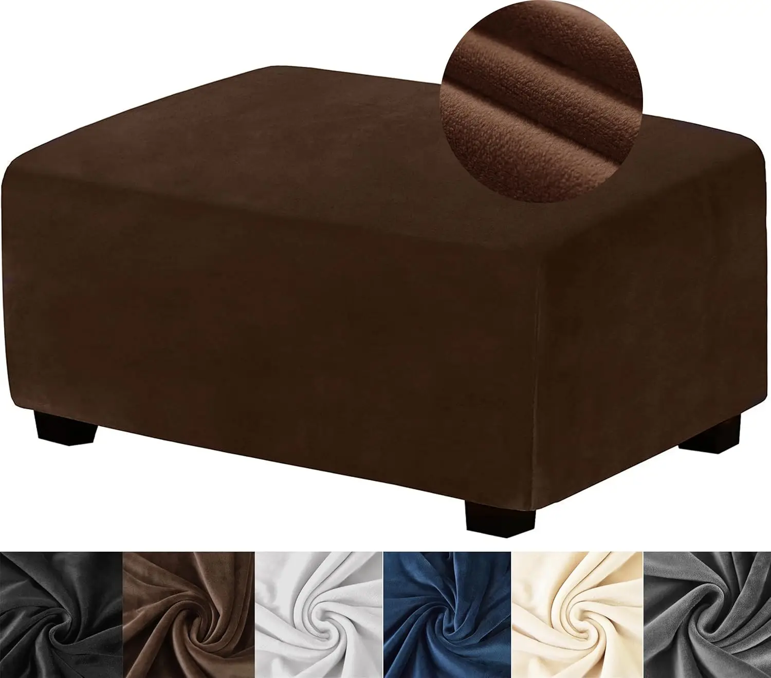

Stretch Velvet Ottoman Cover Rec - Thi Slipcover With Elastic Bottom For Storage Foot Rest - Soft Coffee Large
