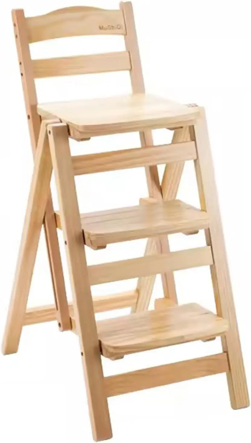 Folding Kitchen Stool, 3 Step Multifunction Portable Adults Solid Wood Ladder Stool For Household Bathroom Storage Shelf