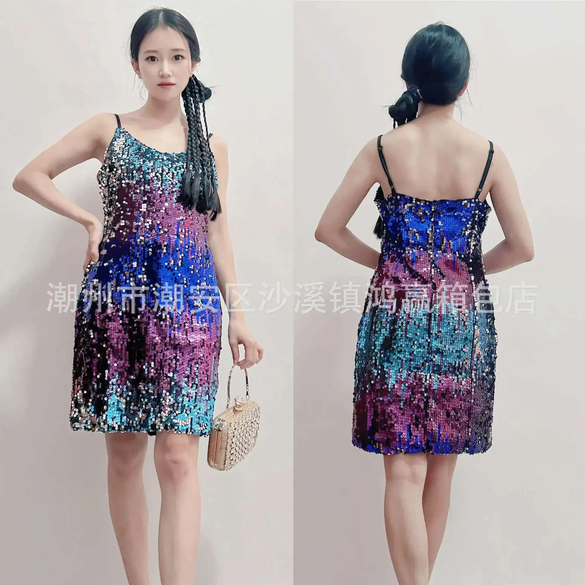 

Hip Wrap Dress Women's Strap Sequins Large Sexy Party Evening Dress Short Dress Latin Dance Clothes