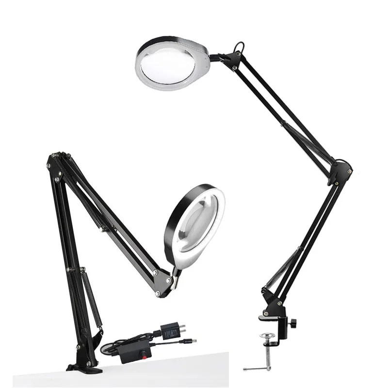 

10X 20X Magnifier With LED Lamp Magnifying Glass 72 LED Foldable Table Lamp Lupa 5.5D Glass Lens for Reading Repairing For PCB
