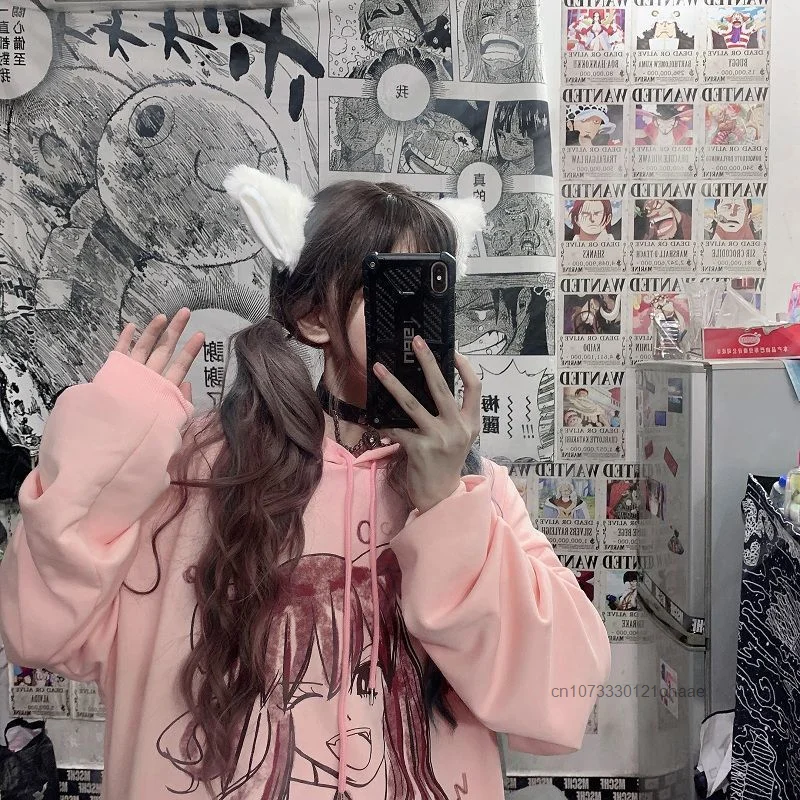 Sweet Cool Hooded Sweatshirt หญิงสาวอะนิเมะ Kawaii ฤดูใบไม้ร่วงฤดูหนาวเกาหลีรุ่นหลวมสบายๆแฟชั่น Harajuku Hoodie