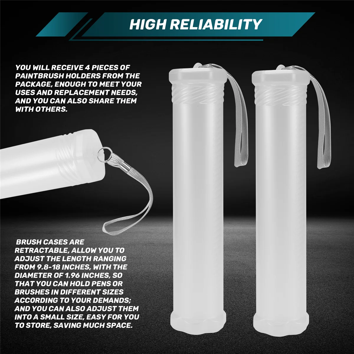 BVBV Paquete de 4 estuches de pinceles de pintura de plástico extensibles, tubo de soporte de pincel de pintura largo transparente, contenedor de lápices de almacenamiento