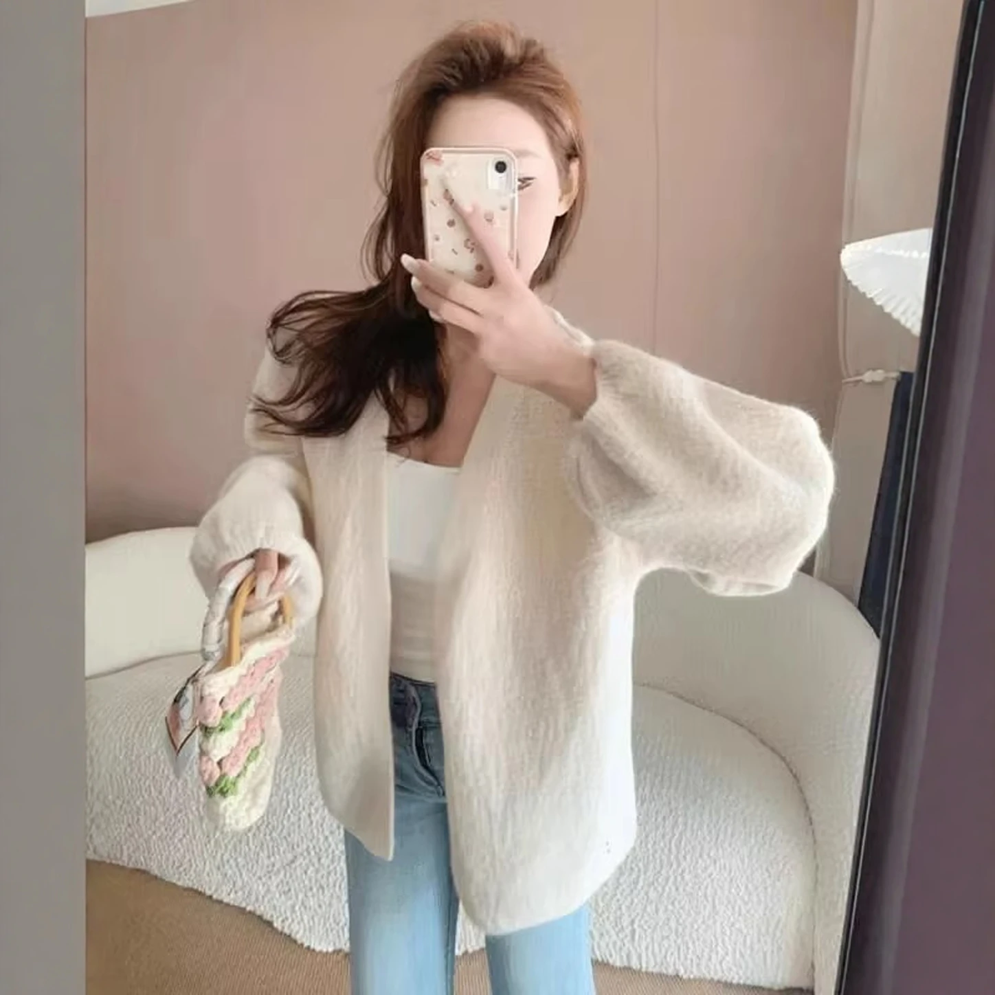 

Свитера Джемперы Кардиганы Женские Хлопковые Женские Короткие Рукава Массивная Пряжа Контрастный Узор Свободные Зимние Праздничные Панк Стиль Теплый ПР