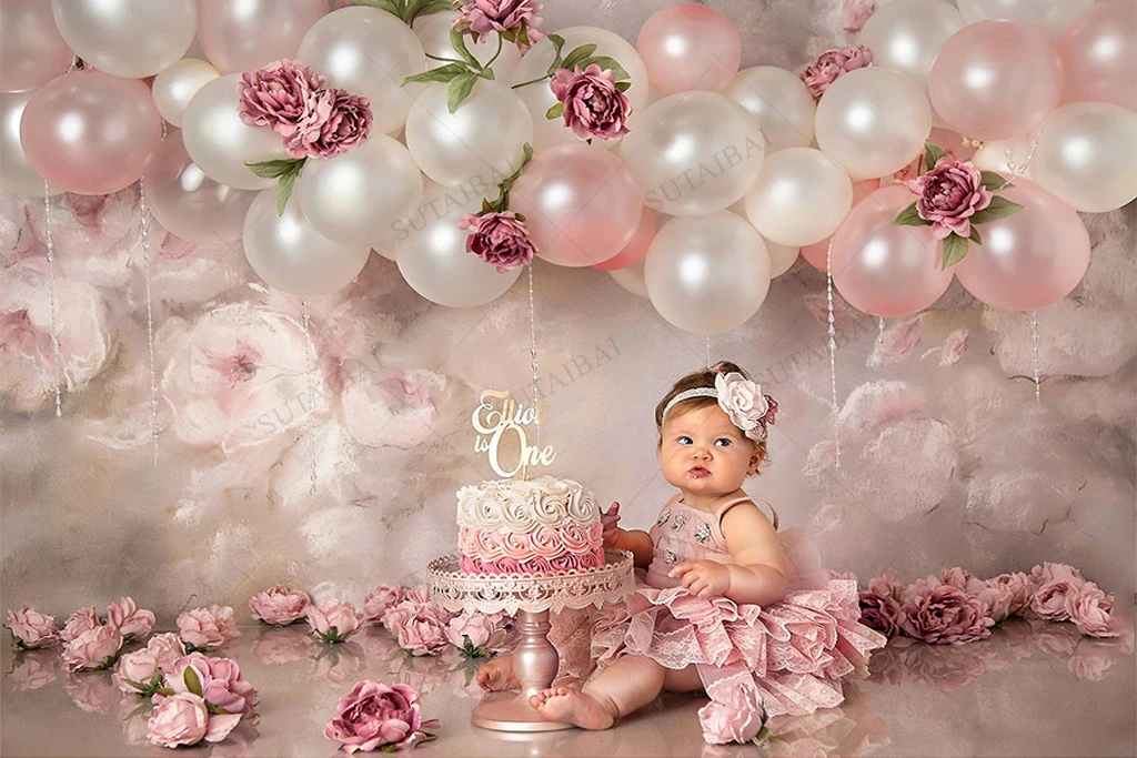 베이비 샤워 꿈꾸는 장면 사진 배경, 핑크 풍선 장식 용품 가족 촬영 축하 소녀 비닐 천 배경