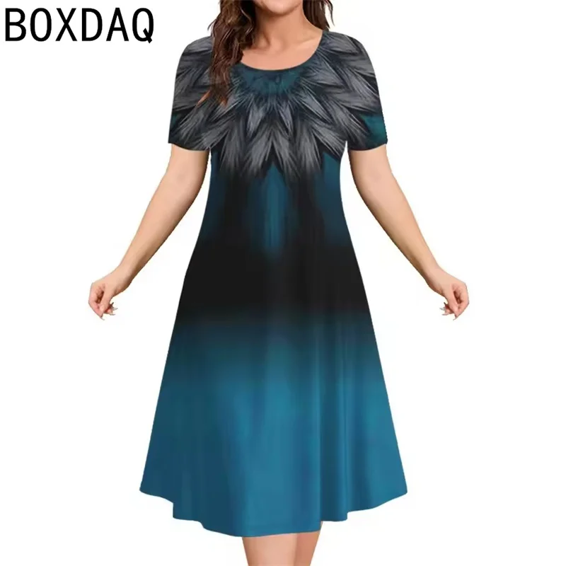 

Модное женское платье с 3D градиентным принтом, летнее свободное повседневное платье с коротким рукавом и круглым вырезом, большой размер 3XL, винтажное элегантное платье трапециевидной формы