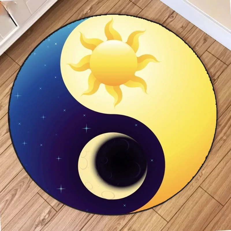 Tai Chi Diagram Round Area Rug Non-Slip Wear-resistant Circle Carpet for Living Room Bedroom Soft Floor Mat Home Decor Beautiful