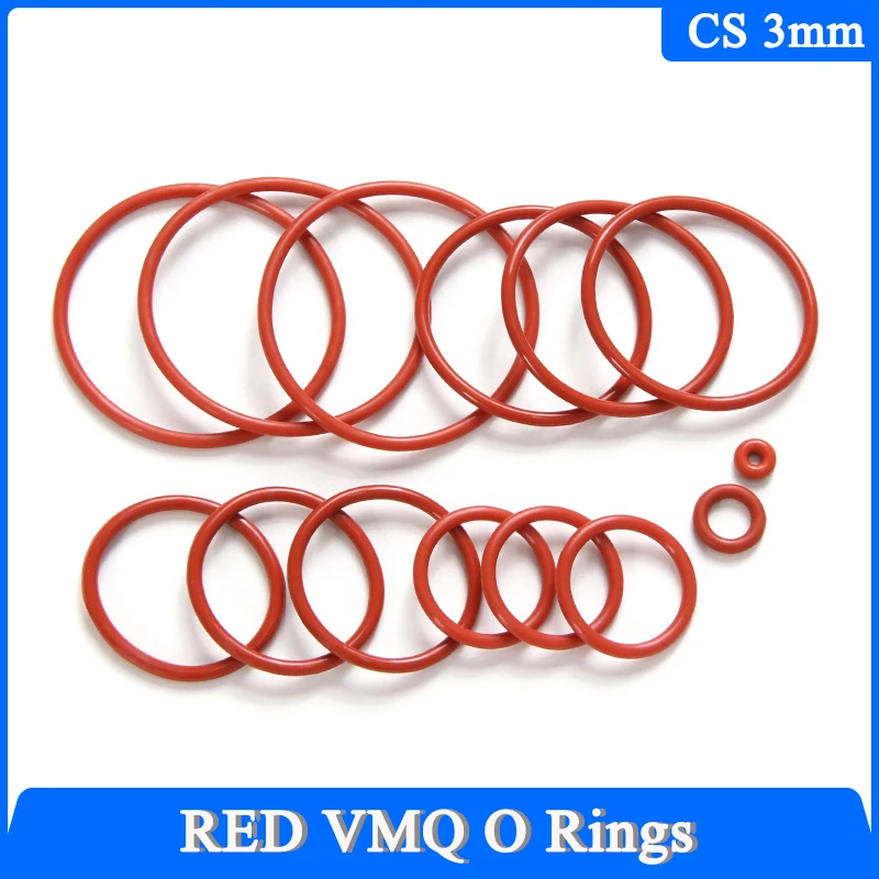 

10/50Pcs VMQ O Ring Red Silicone Gaskets CS 3mm OD 10~200mm Food Grade Waterproof Washer Sealing Round O Shape Rubber Ring