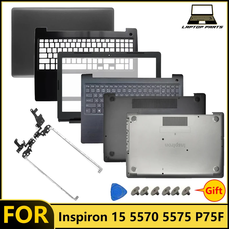 Peças de reposição novas para inspiron 15 5570 5575 p75f preto lcd capa traseira moldura frontal apoio para as mãos inferior caso dobradiça teclado