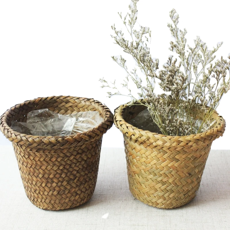 

Rattan Seagrass Basket Seagrass Woven Flower Pot Desk Mini Storage Basket Pot Garden Flower Vase Wicker Basket Plant Baskets