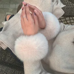 Faux Fur Plush Cuff Sleeve, quente do braço, protetor de pulso elástico macio, tapa nos punhos, engrossar, inverno, 1 par