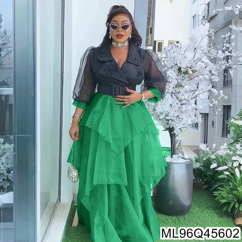 

2025 African Plus-size Women's Elegant Long Dress and European and American Sweet and Spicy Style Color-blocked Dress ML96Q456