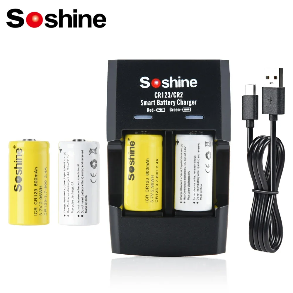 Soshine CR123 800mAh Lithium Rechargeable Battery 3.7V CR123 CR2 16340 Li-ion Battery Charger 800mAh Batteries for Flashlight