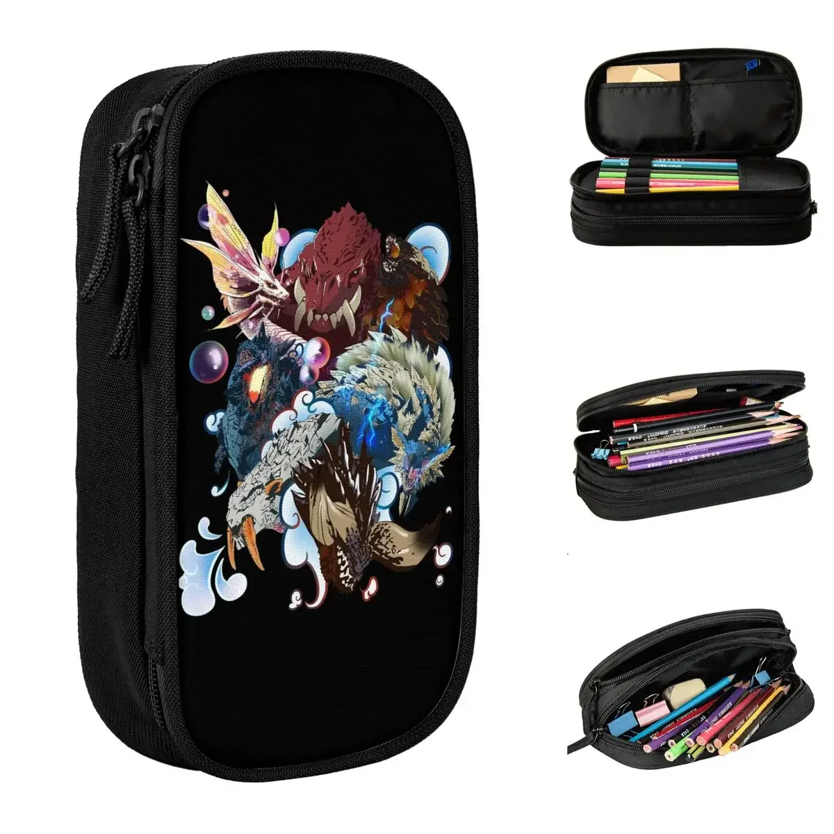 Monster Hunter Collage Pencil Case Pencil Pouch Pen Holder for Student Big Capacity Bag School Supplies Zipper Stationery