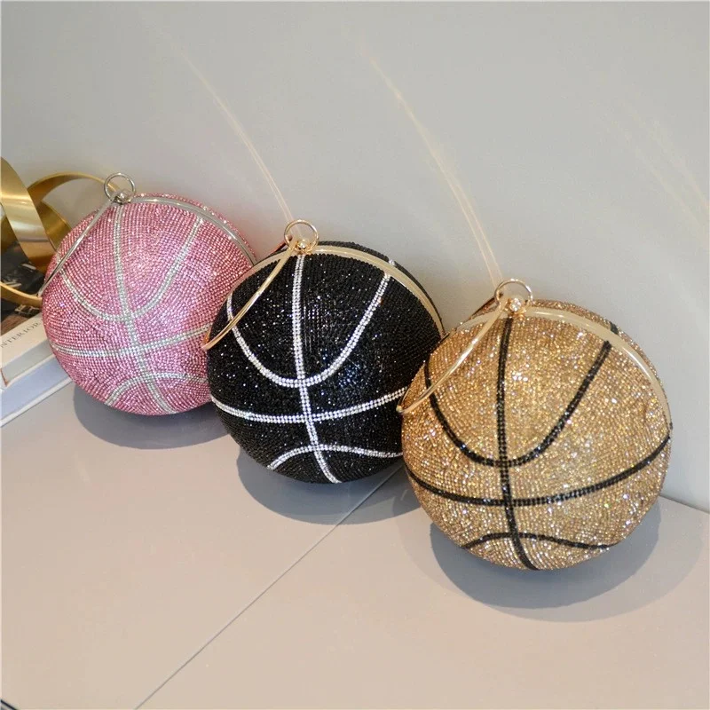 LAGO DE SAC Diamond Clutch Basketball Purse Woman\'s Crystal Rhinestone Bling Basketball Bags for Ladies  Ball Evening Handbag