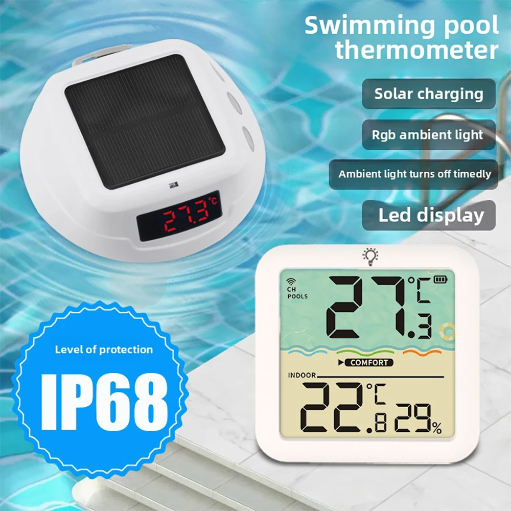 

New TS-PL04 Pool Thermometer Wireless Solar Swimming Pool Thermometer With Digital LCD Waterproof IP68 Outdoor Pool Temp Sensor