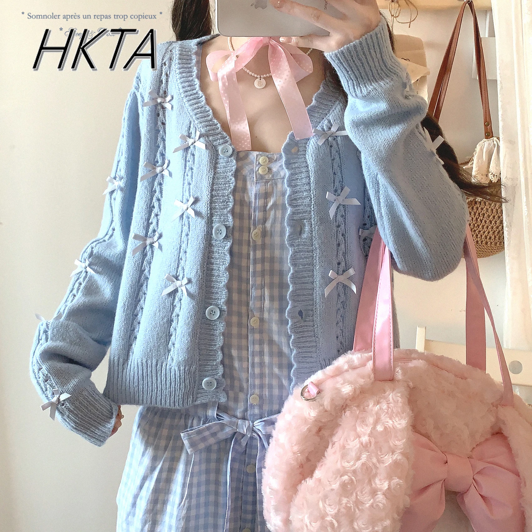 鉱山服日本蝶ハートかぎ針編み中空長袖ニットカーディガンジャケット春秋の新かわいい女の子セーター