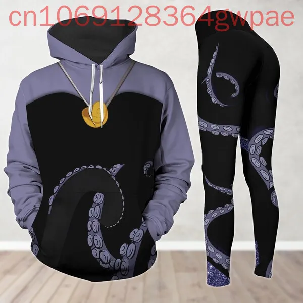 The Little Mermaid Ursula Hoodie and Leggings Yoga Set Women's Disney Yoga Leggings Sweatpants Hoodie Fashion Womens Sports Suit