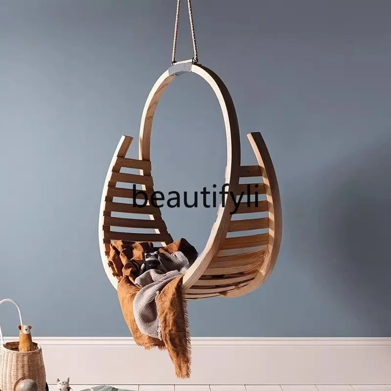 

01A Modern Minimalist Solid Wood Hanging Chair for Home Villa, Luxury Creative Hanging Basket Swing Chair