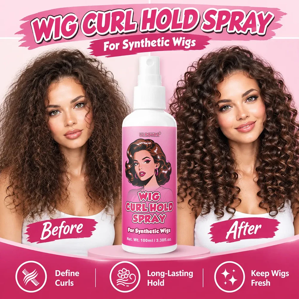 ULROYDA Wig Curl Hold Spray for Synthetic Wigs 100ml Long-Lasting Hold Curl Defining Styling Spray Keeps Wigs Fresh Hair Care