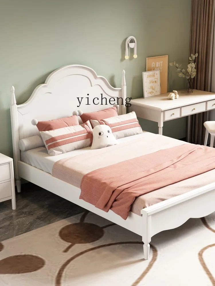 ZF Solid Wood Children's Bed Princess Bed  White Modern Single Bed Simple