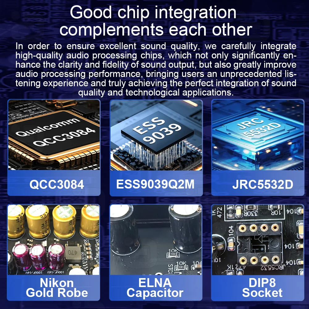 DA585 Bluetooth 5.4 DAC Receiver QCC3084 ESS9039Q2M USB Sound Card LDAC aptX HD AUX RCA Output