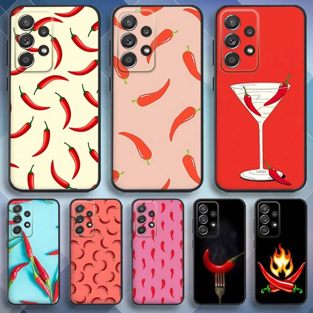 

Chili Red Phone Case For Samsung S 25,24,23,22,30,21,10,9,Ultra,Plus,Lite,FE,4,5 G Soft Black Case