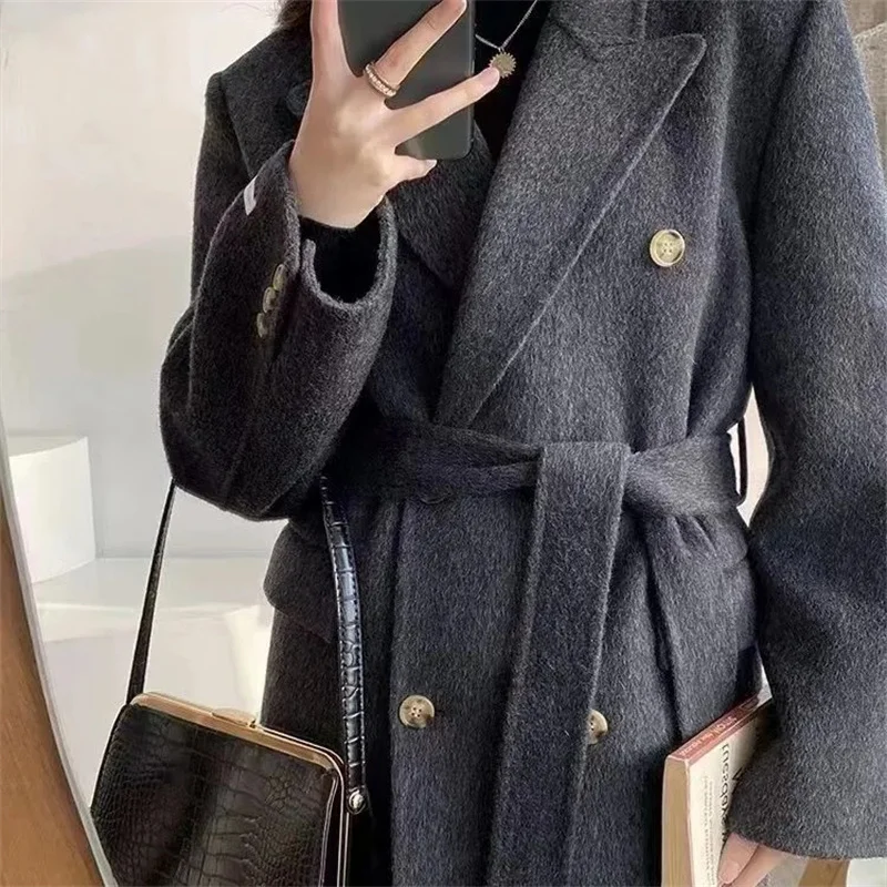 Wool Fashion Double-sided Woolen Coat For Women Slim Fit Mid-length New Autumn Winter Double Button Collection Stylish