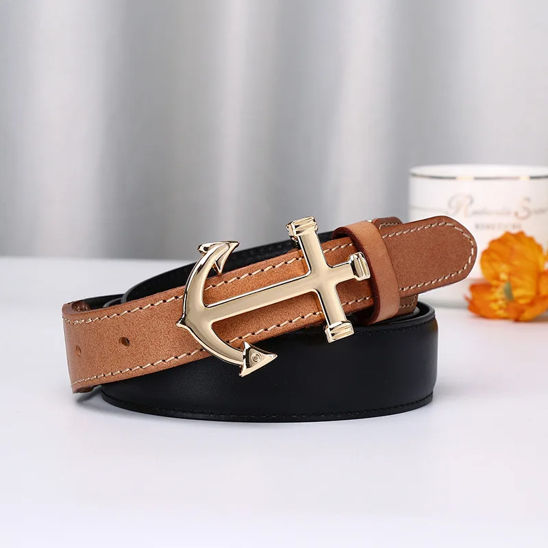 

Genuine leather belt, women's trend, versatile, personality, retro pure cowhide, denim, pinbuckle pants, belt