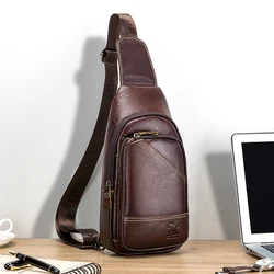 Men's cowhide chest bag, genuine leather chest foreskin layer, cowhide casual men's crossbody bag, large capacity shoulder bag